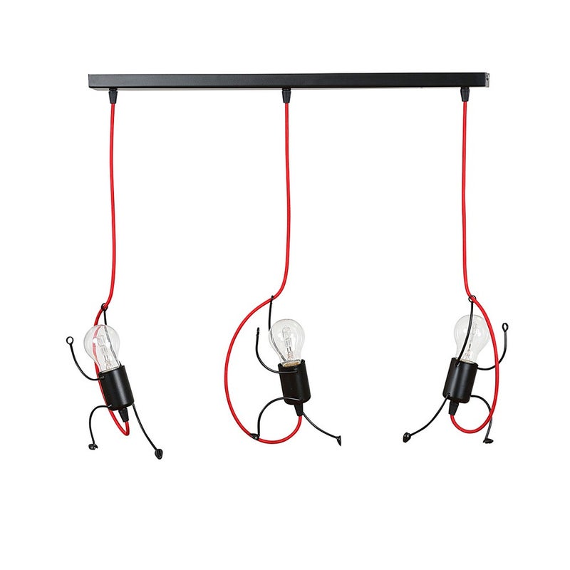 Dziecięca lampa sufitowa Mime czarno-czerwony kabel 3xE27