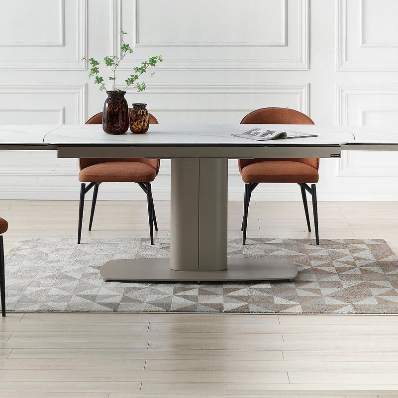 Rozkładany stół jadalniany 6-10-osobowy z ceramiki i metalu – imitacja marmuru w kolorze białym i taupe – CARIOULA marki Pascal MORABITO