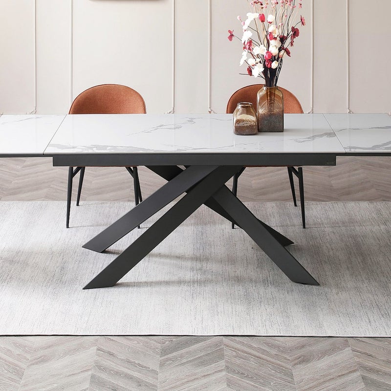Rozkładany stół jadalniany 6-10-osobowy z ceramiki i metalu – imitacja marmuru w kolorze białym i antracytowym – COREMA marki Pascal MORABITO