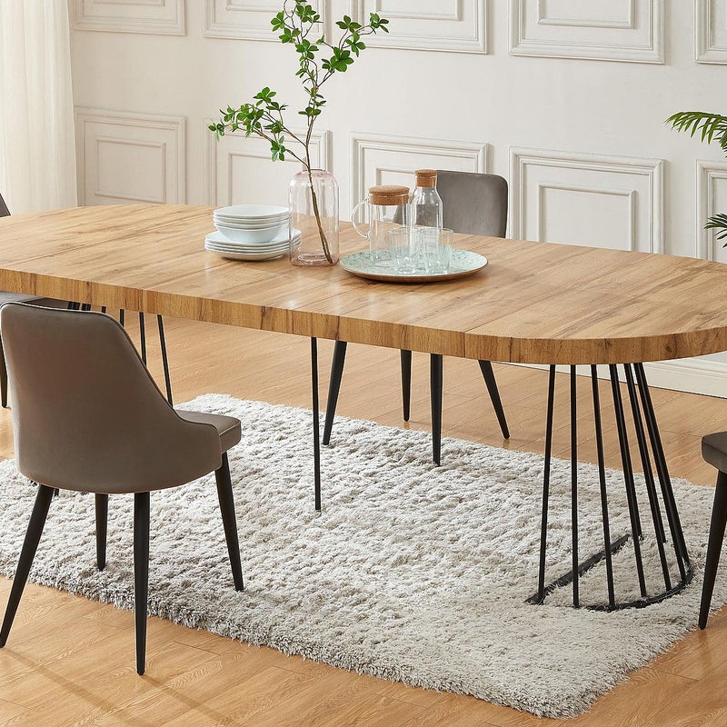 Rozkładany stół jadalniany 2-12-osobowy z MDF i stali – kolor naturalny i czarny – FIRELA