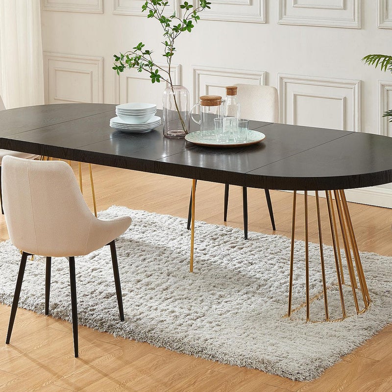 Rozkładany stół jadalniany 2-12-osobowy z MDF i stali – kolor czarny i złoty - FIRELA