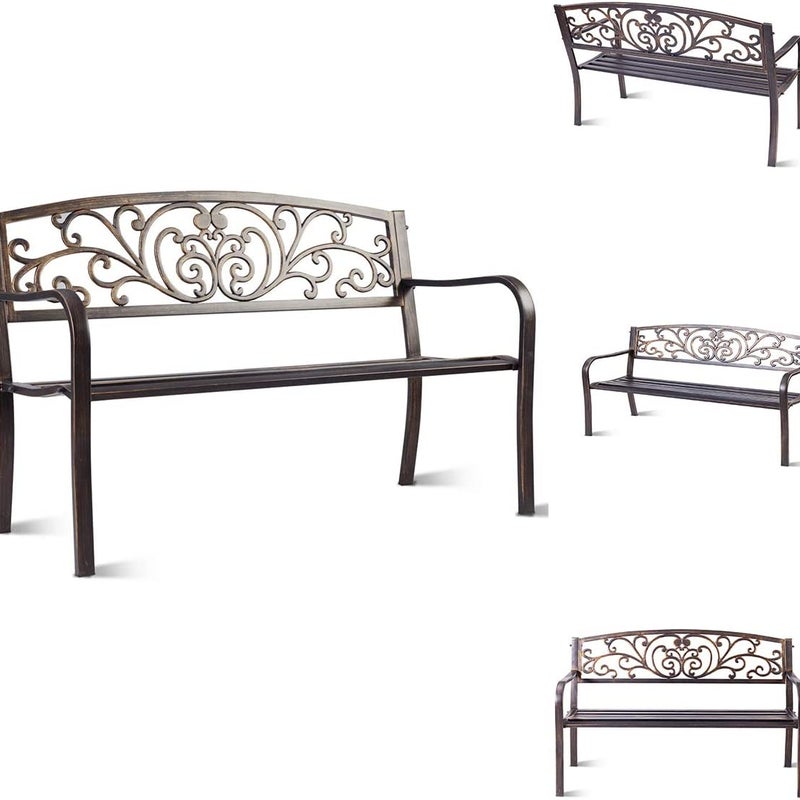 Ławka ogrodowa, metalowa, ławka do siedzenia z żeliwa, na 2-3-osobową ławkę, ławka parkowa z oparciem i podłokietnikami, ławka metalowa, na taras