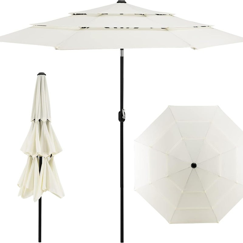 Parasol przeciwsłoneczny, odporny na wiatr, stabilny, 300 cm, parasol ogrodowy z korbą, obustronnie zginany o 45°, ochrona przed promieniowaniem UV