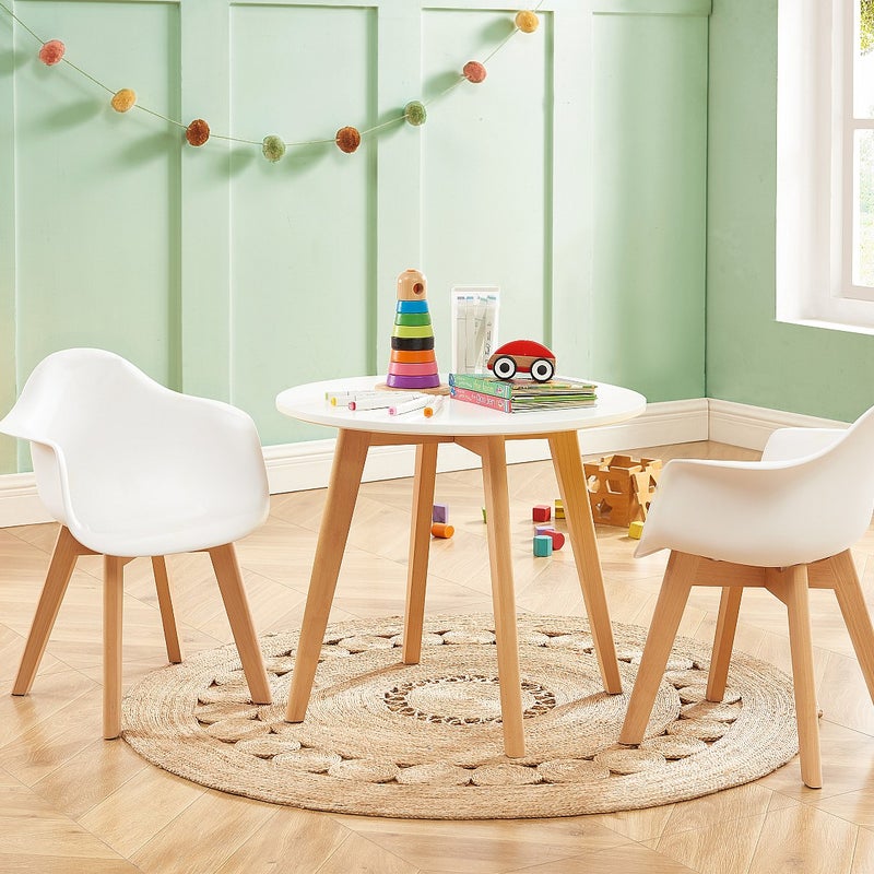 Zestaw 2 krzeseł dziecięcych z podłokietnikami z polipropylenu i dębu – białe – POUPINETTE