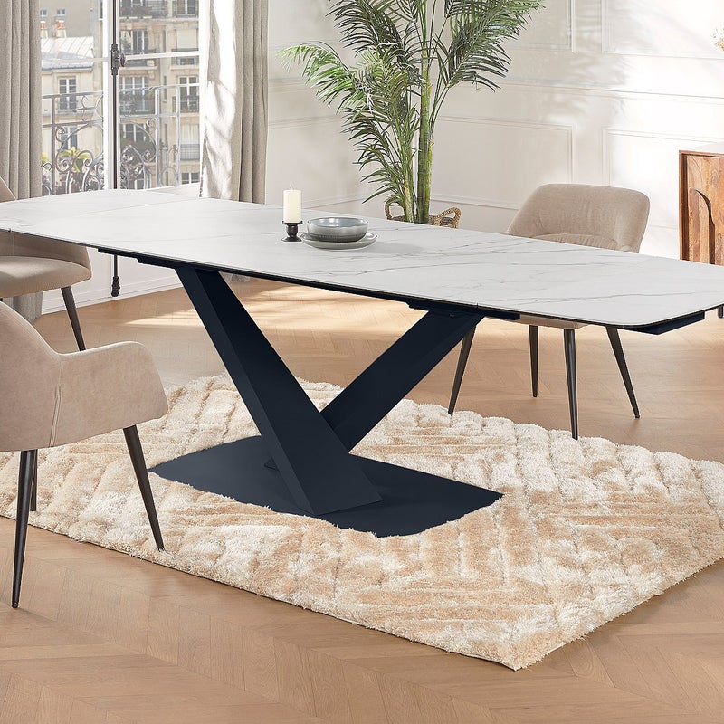 Rozkładany stół jadalniany 6-10-osobowy z ceramiki i metalu – imitacja marmuru biały i czarny – MALATA marki Pascal Morabito