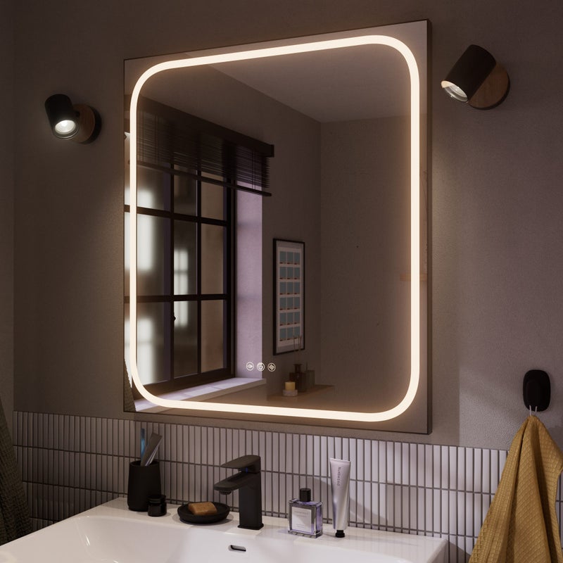 Lustro podświetlane prostokątne SENSEA dł. 70 x wys. 80 x gł. 3 cm czarne wykończenie