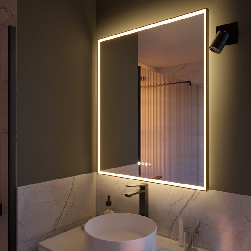 Lustro podświetlane prostokątne w ramie Neo, czarne, dł. 75 x wys. 90 cm, rama czarna