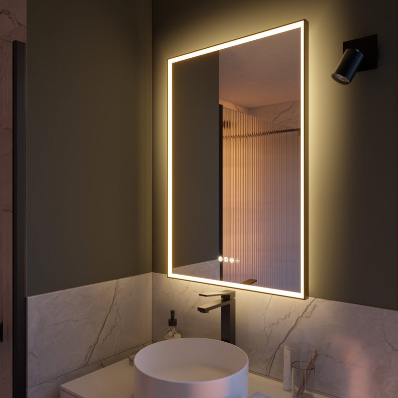 Lustro prostokątne podświetlane w ramie Neo Frame, szer. 60 x wys. 90 cm, rama czarna