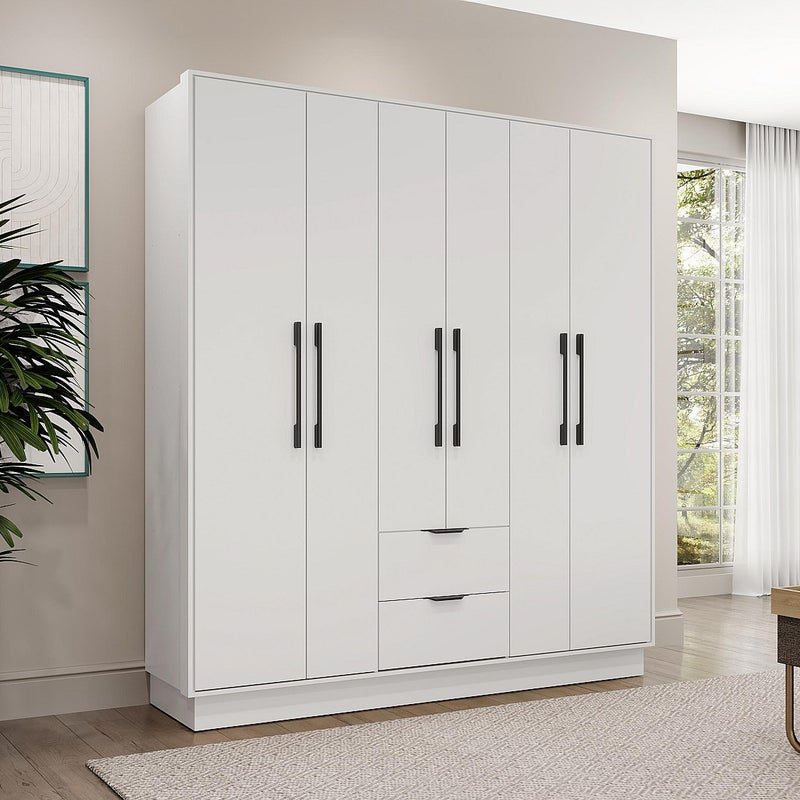 Szafa 6-drzwiowa z 2 szufladami – dł. 162 cm – biała – FEOVA