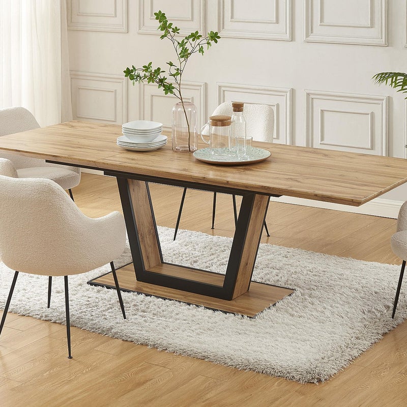 Rozkładany stół jadalniany 6-10-osobowy z MDF i metalu – naturalny i czarny – VITENO