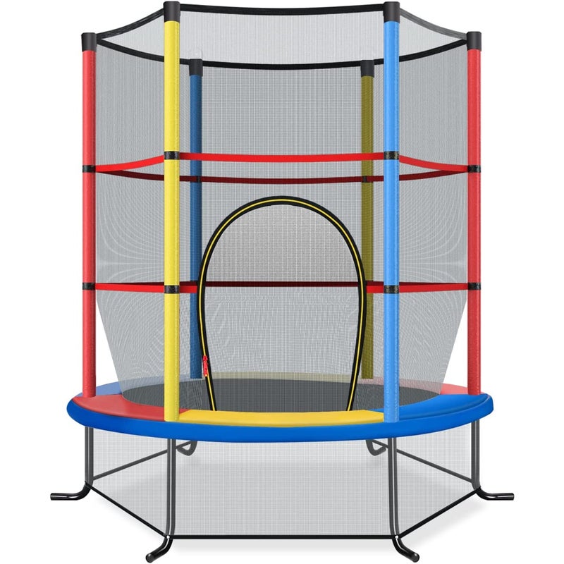 Trampolina ogrodowa o średnicy 165 cm z siatką zabezpieczającą, obciążenie do 135 kg, dla dzieci od 3 lat (kolorowa, Ø 165 x 165 cm)