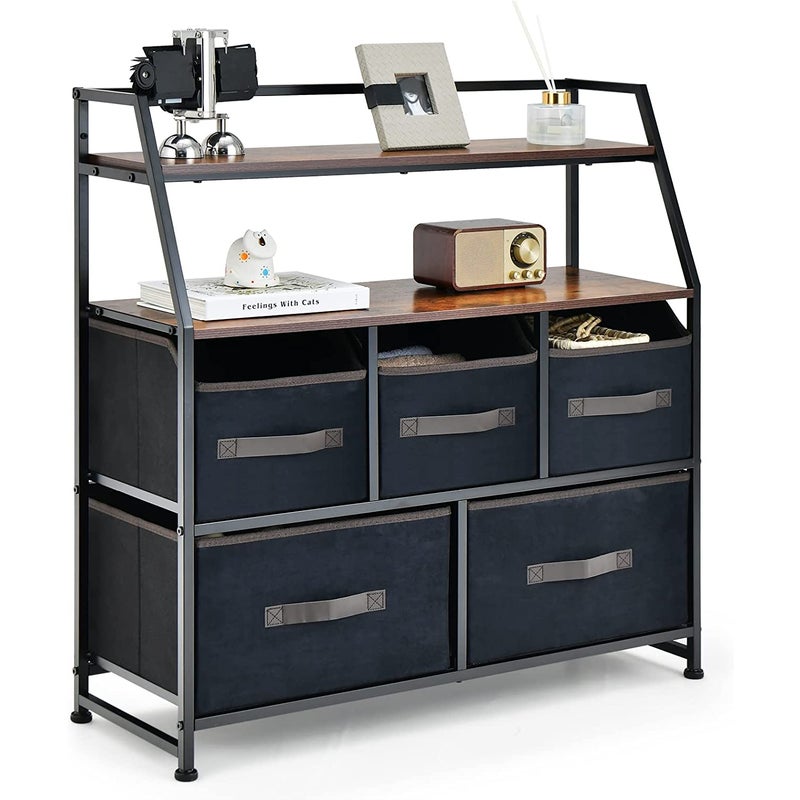 Komoda z szufladami z materiału, komoda z materiału z górną półką i zabezpieczeniem przed przewróceniem, wolnostojąca komoda na ubrania do salonu