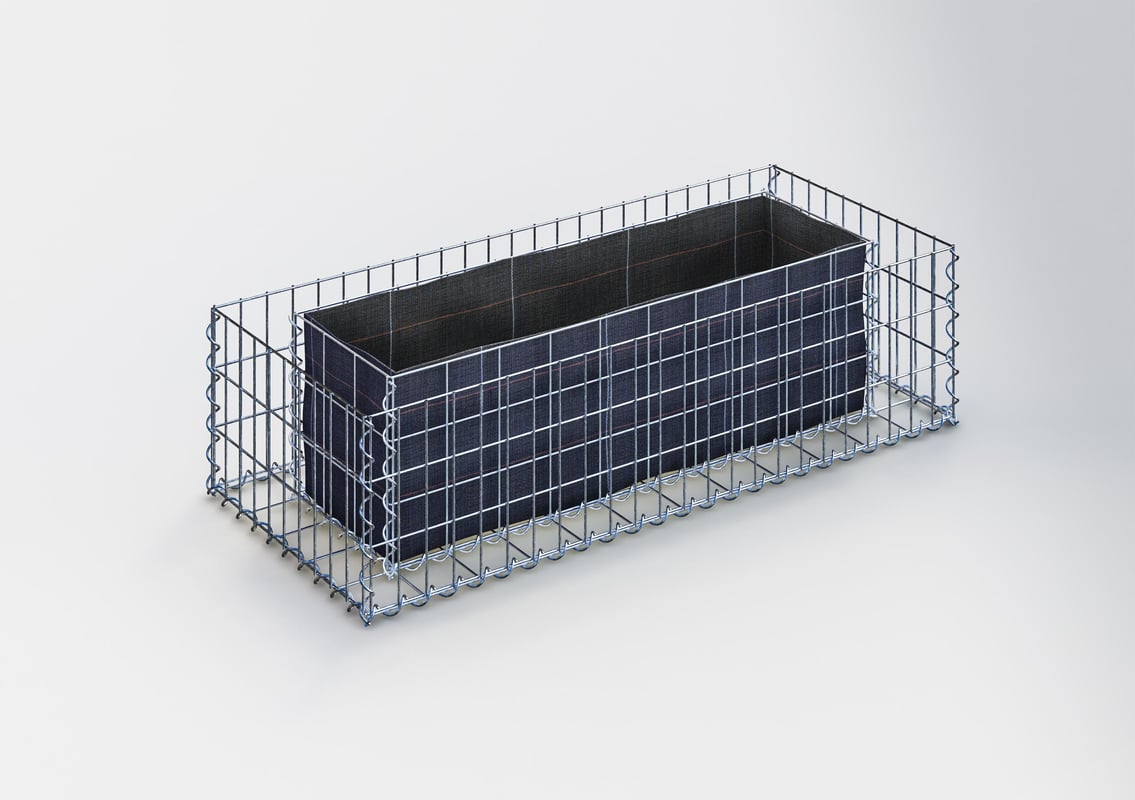Prostokątna podwyższona donica gabionowa 120 cm x 30 cm x 50 cm (dł. x wys. x gł.), rozmiar oczek 5 x 10 cm, grubość ścianki 10 cm