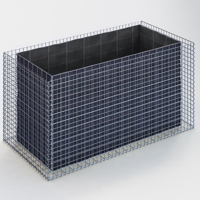 Prostokątna podwyższona donica gabionowa 200 cm x 100 cm x 100 cm (dł. x wys. x gł.), rozmiar oczek 5 x 5 cm, grubość ścianki 10 cm