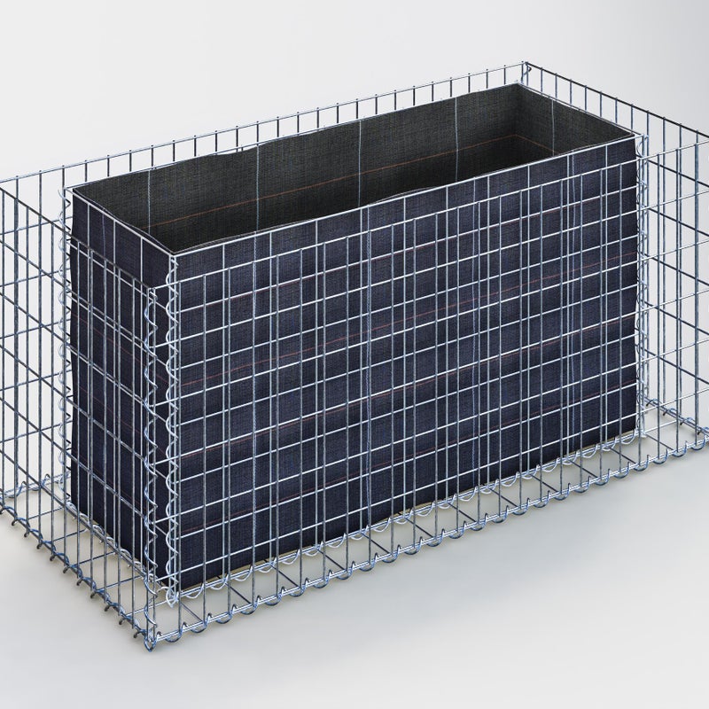 Prostokątna podwyższona donica gabionowa 130 cm x 60 cm x 60 cm (dł. x wys. x gł.), rozmiar oczek 5 x 10 cm, grubość ścianki 10 cm