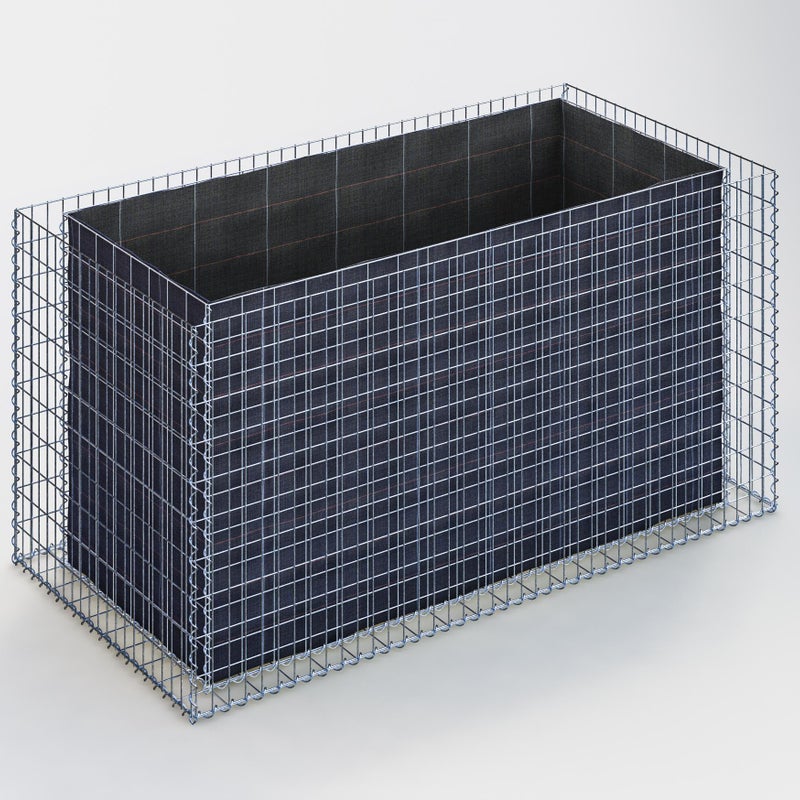 Prostokątna podwyższona donica gabionowa 200 cm x 100 cm x 100 cm (dł. x wys. x gł.), rozmiar oczek 5 x 10 cm, grubość ścianki 10 cm