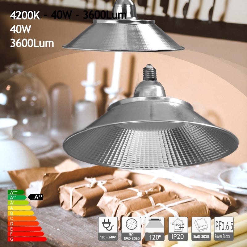 Przemysłowa żarówka LED w kształcie dzwonu E27 40W światło dzienne 4200K, przemysłowy kształt dzwonu