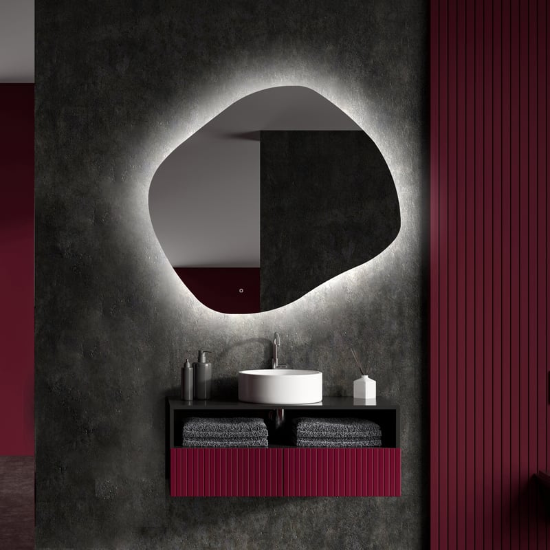 Asymetryczne lustro łazienkowe LED (94x84 cm) Jasne lustro z oświetleniem (ROM221) Czujnik aktywacji