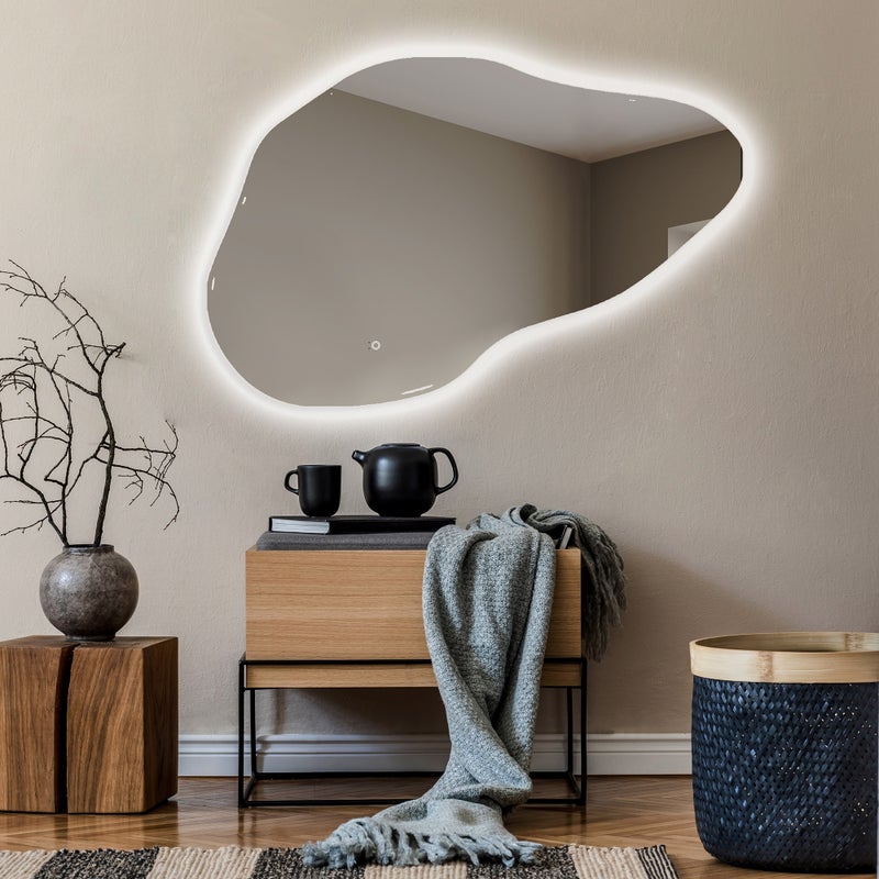 Asymetryczne Lustro z Oświetleniem LED Łazienka (99x64cm) Jasne Lustro z Oświetleniem Chłodna Biel 7000K