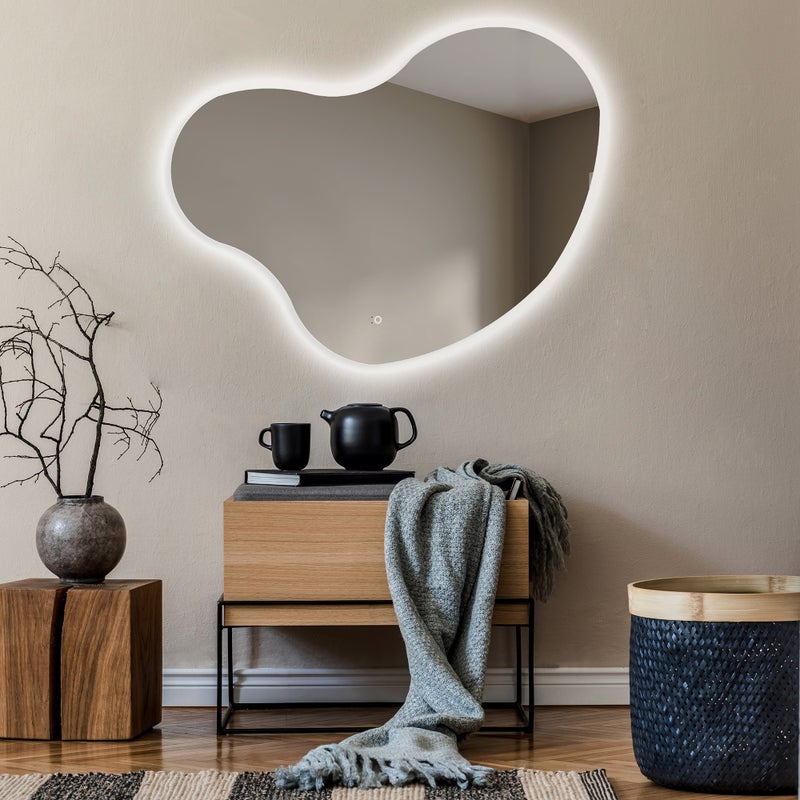 Asymetryczne Lustro z Oświetleniem LED Łazienka (114x94cm) Jasne Lustro z Oświetleniem Chłodna Biel 7000K