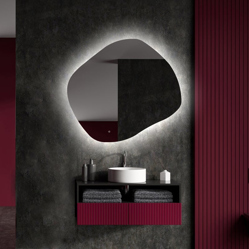 Asymetryczne lustro łazienkowe LED (104x94 cm) Jasne lustro z oświetleniem (ROM221) Czujnik aktywacji