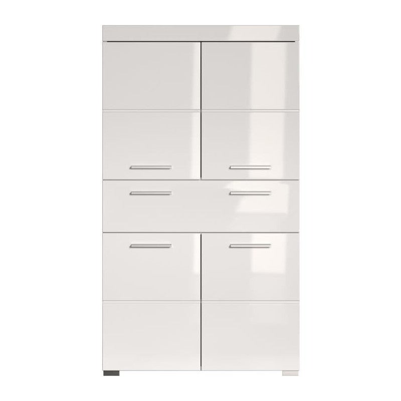 AmandaMandoBea szafka łazienkow 1 szuflada, 4 drzwi biały, biały wysoki połysk.