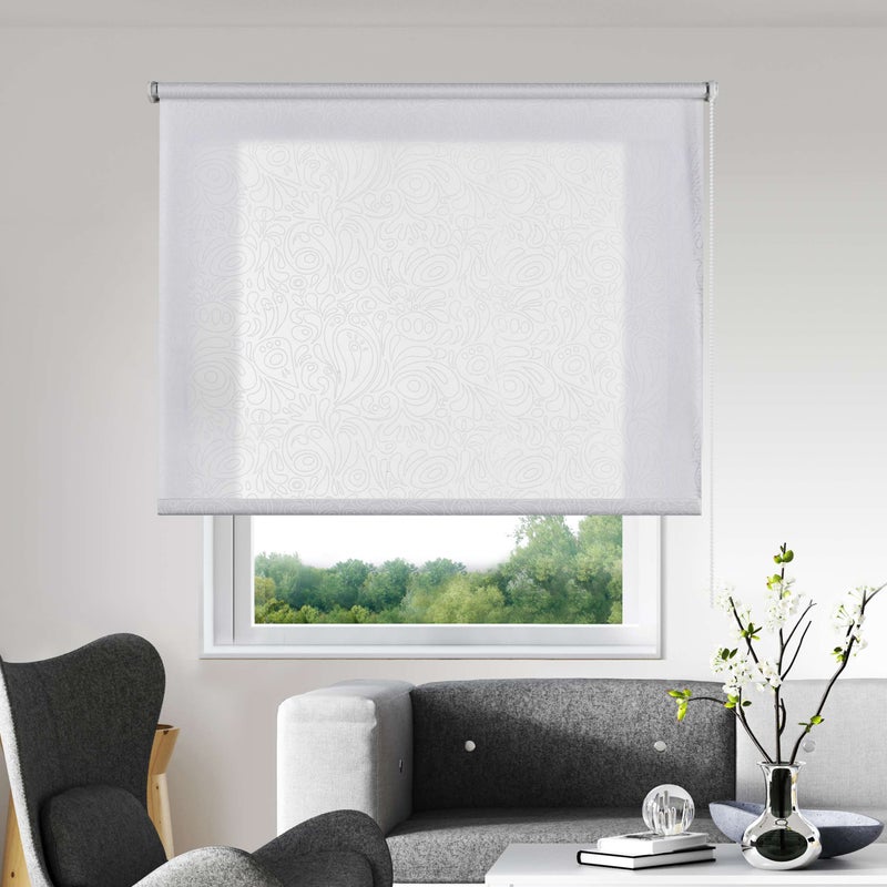 Roleta z nadrukiem, półprzezroczysta, biały z motywem paisley, 75x180cm