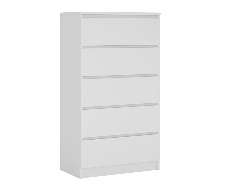 Komoda : 5 szuflad, Biały Matowy, 125 x 70 x 39 cm