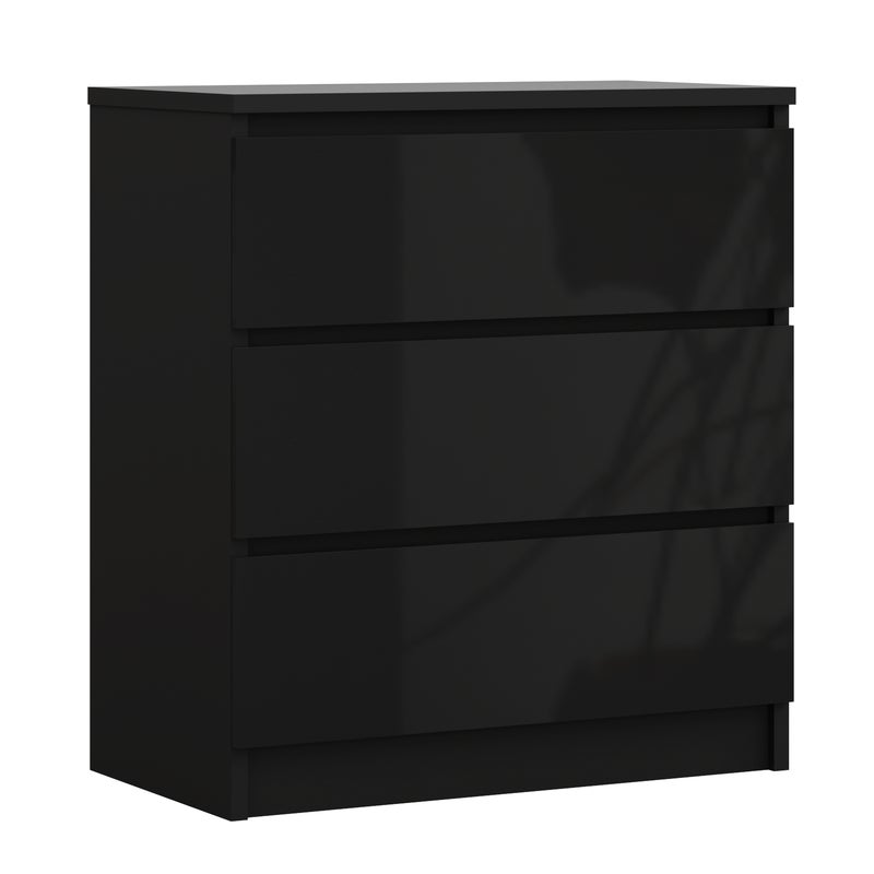 Komoda : 3 szuflady, Czarny Matowy / Czarny Połysk, 78 x 70 x 39 cm