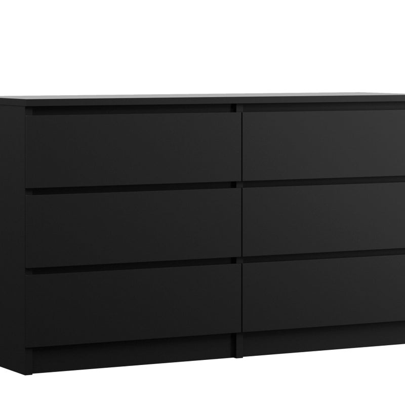 Komoda : 6 szuflad, Czarny Matowy, 138 x 78 x 39 cm