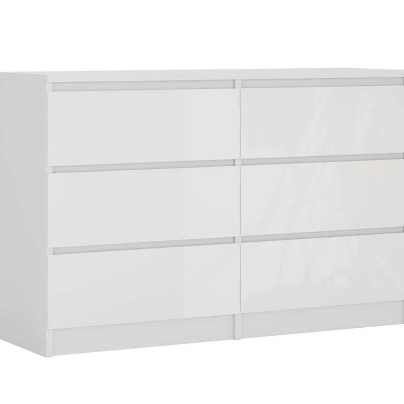 Komoda : 6 szuflad, Biały Matowy / Biały Błyszczący, 120 x 78 x 39 cm