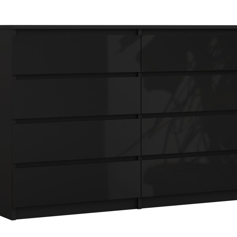 Komoda : 8 szuflad, Czarny Matowy / Czarny Połysk, 138 x 101 x 39 cm