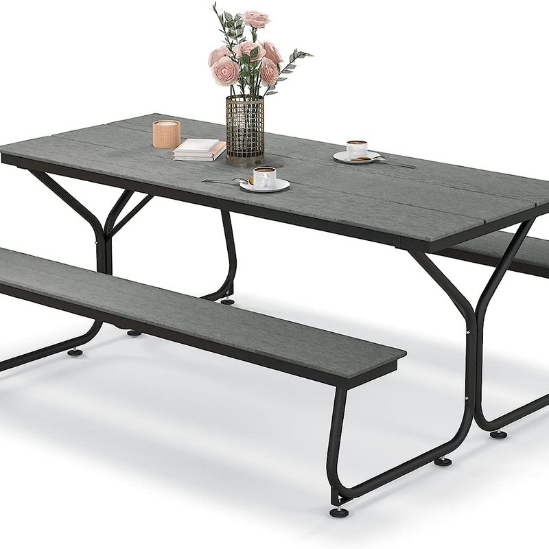 Zestaw do namiotu piwnego 183 cm, stół piwny o wyglądzie drewna, stół piwny z blatem HDPE, otworem na parasol i metalową ramą, (kolor szary)