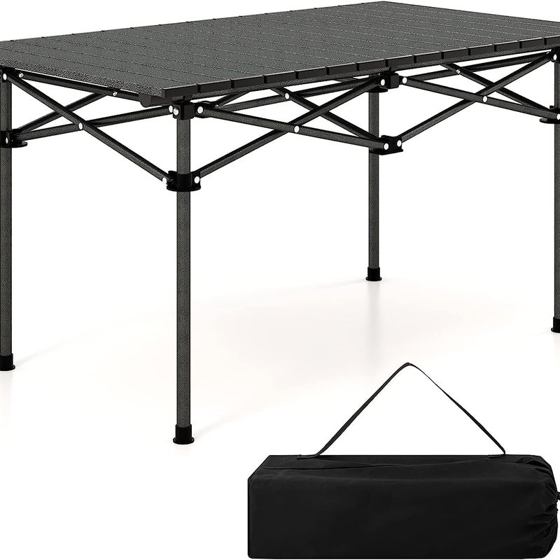 Składany stół kempingowy, stół z zwijanym blatem, stół ogrodowy z aluminiowym blatem dla 4 osób, w zestawie torba do przenoszenia, czarny
