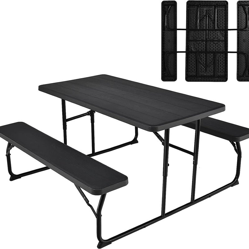 Składany stół piknikowy z ławkami, 136 cm, zestaw stołów kempingowych na zewnątrz, do namiotu piwnego, na taras, do ogrodu (czarny)