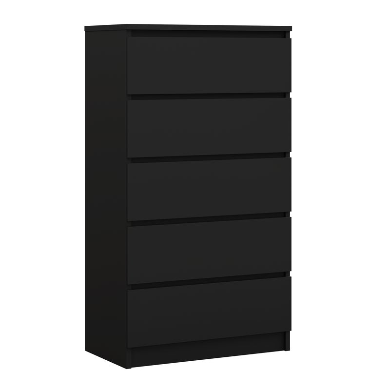 Komoda : 5 szuflad, Czarny Matowy, 125 x 70 x 39 cm