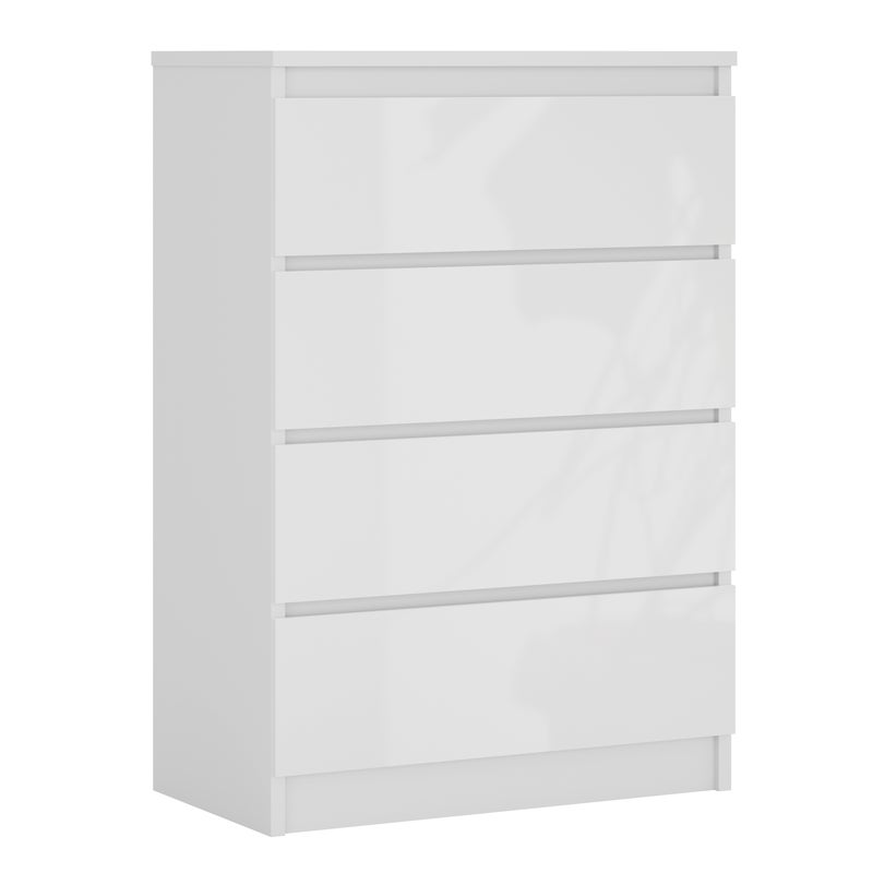 Komoda : 4 szuflady, Biały Matowy / Biały Błyszczący, 101 x 70 x 39 cm