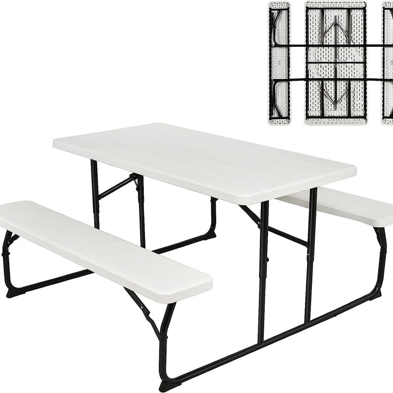 COSTWAY Składany stół piknikowy z ławkami, 136 cm