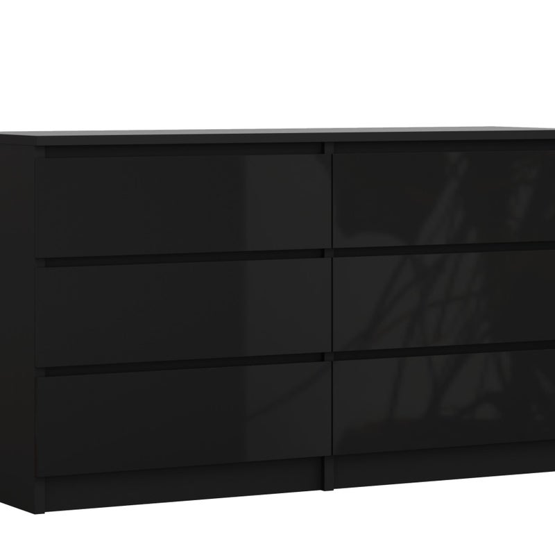 Komoda : 6 szuflad, Czarny Matowy / Czarny Połysk, 138 x 78 x 39 cm