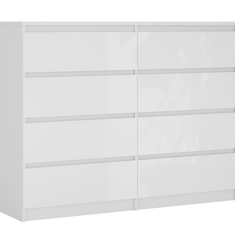 Komoda : 8 szuflad, Biały Matowy / Biały Błyszczący, 120 x 101 x 39 cm