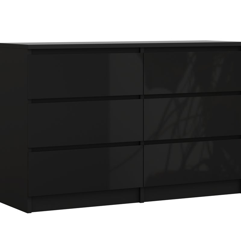Komoda : 6 szuflad, Czarny Matowy / Czarny Połysk, 120 x 78 x 39 cm