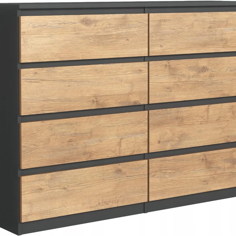 Komoda : 8 szuflad, Antracyt / dąb Lancelot, 120 x 101 x 39 cm