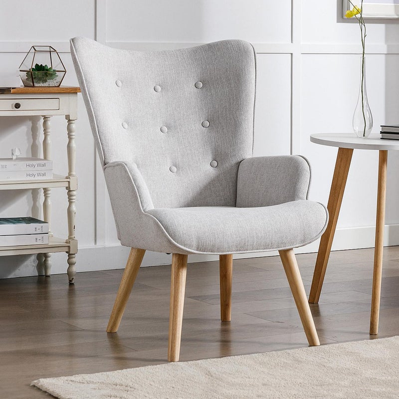 Fotel tapicerowany jasnoszary - VATELY