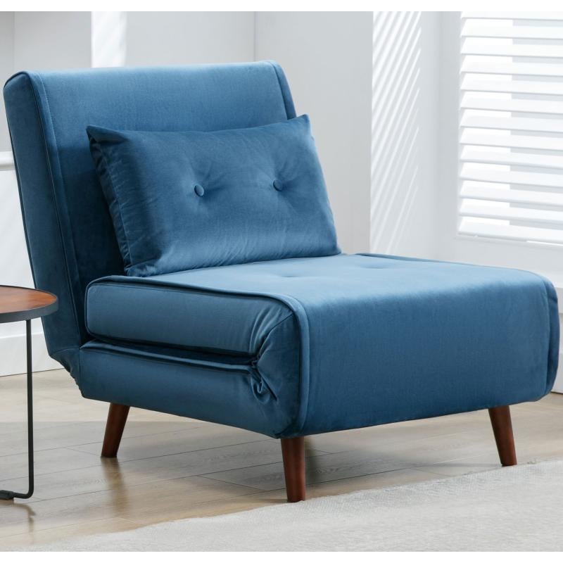 Fotel rozkładany z weluru ciemnoniebieski – URIBIA