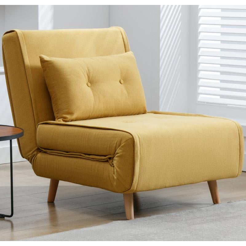 Fotel rozkładany tapicerowany żółty musztardowy URIBIA