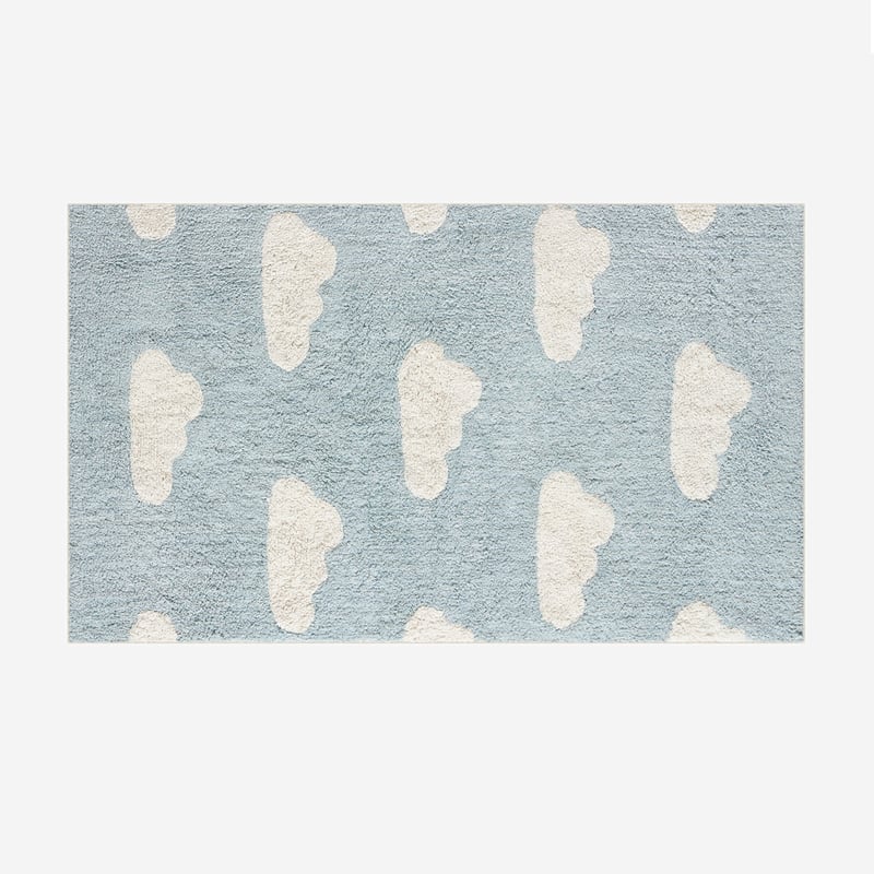 Dywan dziecięcy bawełniany 80x120 cm Jasnoniebieski z białymi chmurkami, miękki i łatwy w praniu