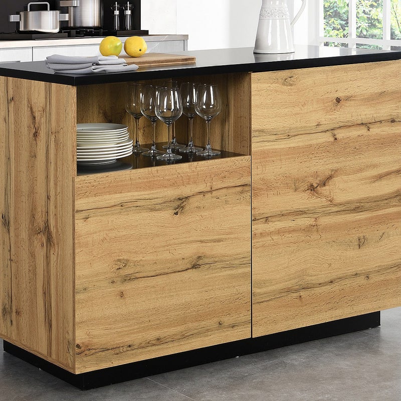 Wyspa kuchenna 2-drzwiowa z 1 wnęką z MDF-u – Naturalny i czarny – CORELINA