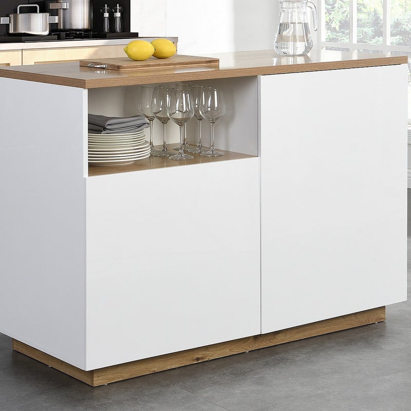 Wyspa kuchenna 2-drzwiowa z 1 wnęką z MDF-u – Naturalny i biały – CORELINA