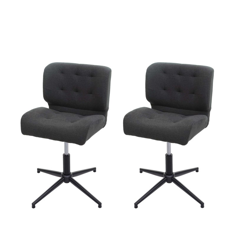 Zestaw 2 krzeseł do jadalni HWC-H42, krzesło obrotowe z regulacją wysokości ~ tkanina/tekstylia ciemnoszare, podstawa czarna