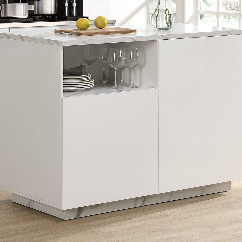 Wyspa kuchenna 2-drzwiowa z 1 wnęką z MDF-u – Imitacja białego marmuru – CORELINA